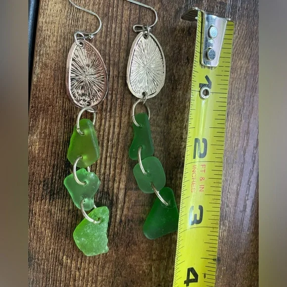 Sea Glass Handmade SeaGlass Chandelier Green Silver 3 inch New Gift Artisan - Picture 9 of 9